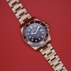 Custom Seiko Mod Rose Gold Root Beer GMT Master II Submariner