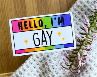 Hello, I'm Gay Sticker: Weatherproof Vinyl LGBTQ Pride Decal