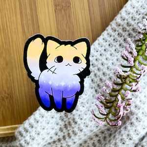 Pegatina de gatito no binario, pegatina para botella de agua, pegatina para portátil, vinilo troquelado resistente a la intemperie. LGBTQ, Orgullo. Gay