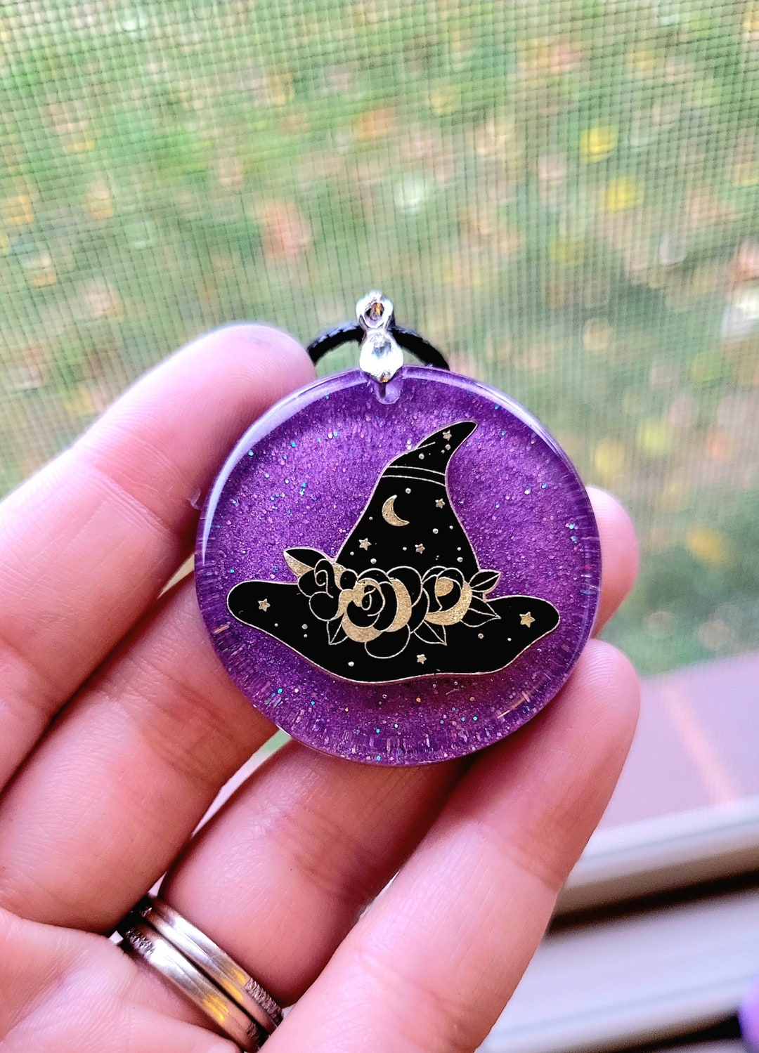 Celestial Black Witch Hat Pendant, Unique Handmade Jewelry Gift ...
