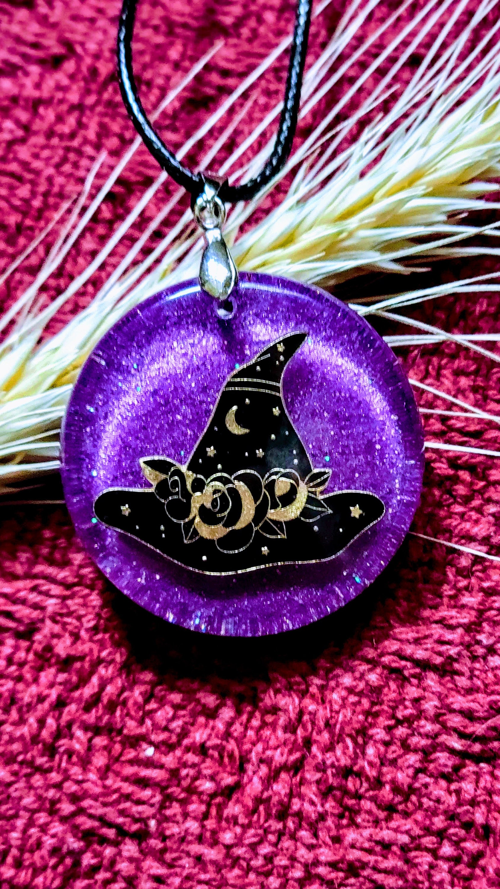 Celestial Black Witch Hat Pendant Unique Handmade Jewelry - Etsy