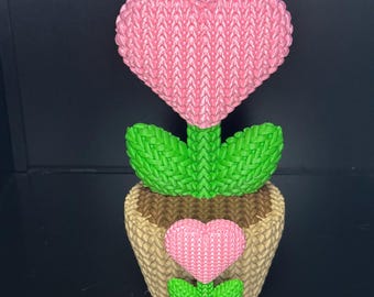 3D Printed Knitted Heart Flower Pot – Customizable Colors