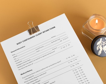 Body Contouring Client Intake Form, Body Contouring Forms, Client Intake Form, Aesthetician Forms, Esthetician Forms, Day Spa Client Form