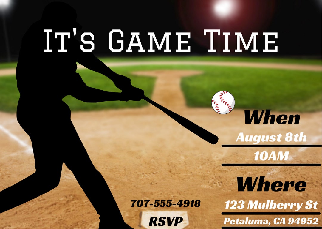 Baseball Party Invitation Printable Flyer Editable Canva Template