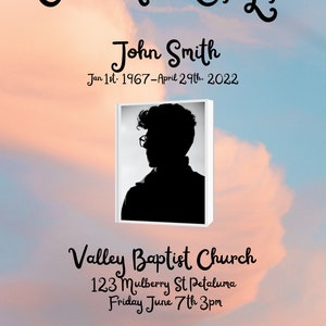 Celebration Of Life Announcement, Funeral Announcement, Wake Announcement, Memorial Ceremony Announcement Printable Flyers & Digital Evites