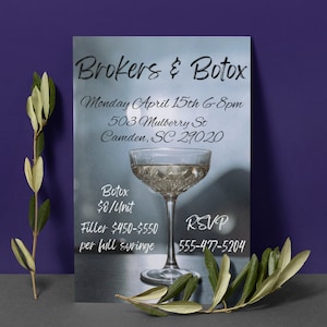 Brokers and botox Party Invitation/Small Business Printable Flyer/Editable Canva Template/Evite Posts via Socials