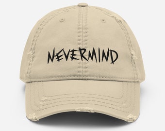 BTS Jimin's tattoo "NEVER MIND" Distressed cap | Beige | Baseball cap | Dad hat