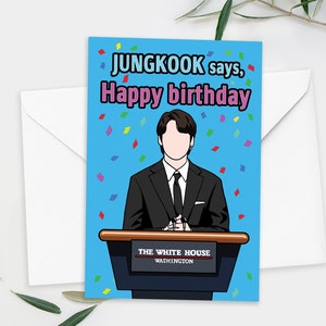 BTS JK Birthday Card in 4x6 with a Free Envelope | White House Press Briefing Colored Bg Ver Jungkook