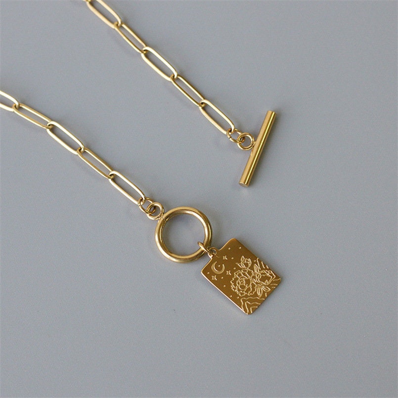 Gold Pendant Necklaces for Women Rectangle Gold Pendant Gold Pendant  Necklaces for Women Solid Gold Square Pendants Memento Mori 14k 