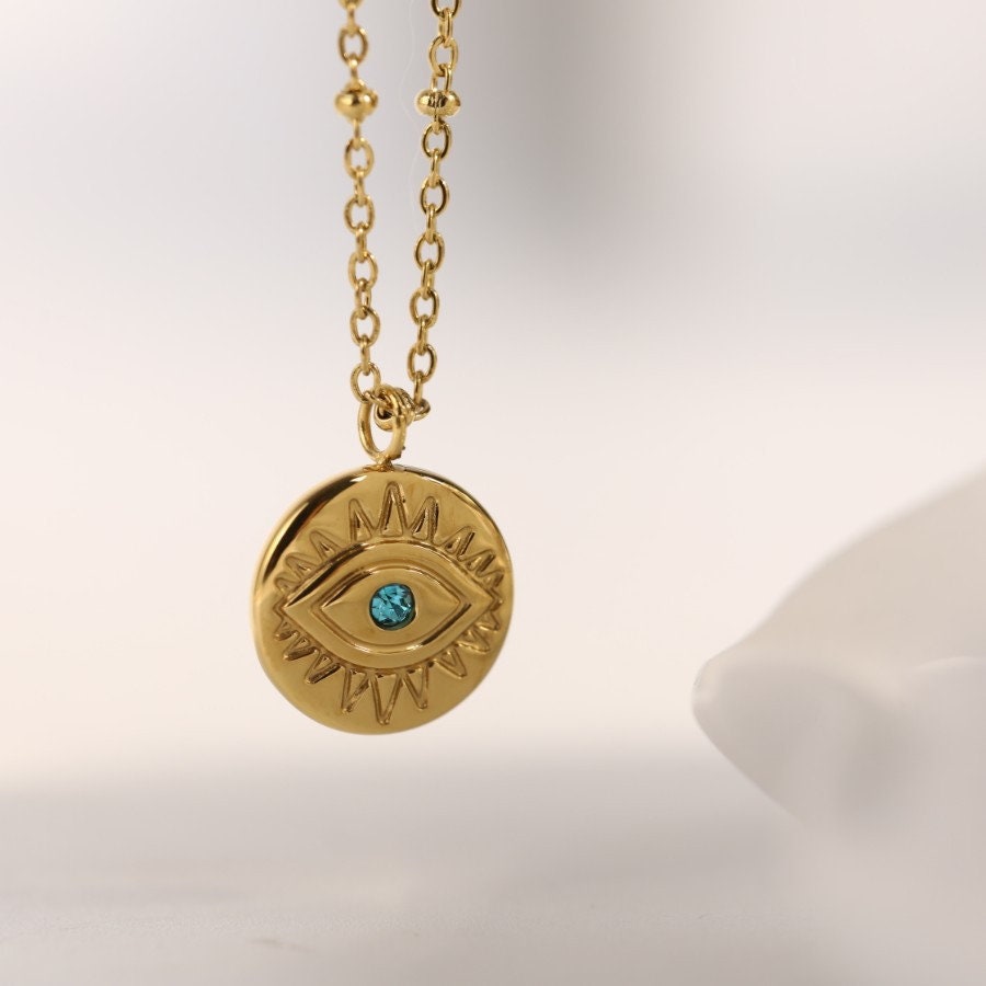 klassische 18k gold flache schlange ketten türkische blaue augen halskette  doppelte schicht 316l edelstahl dämon augen anhänger halskette