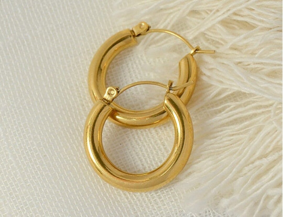 Plain gold hoop earrings 18k gold medium size hoops best etsy uk