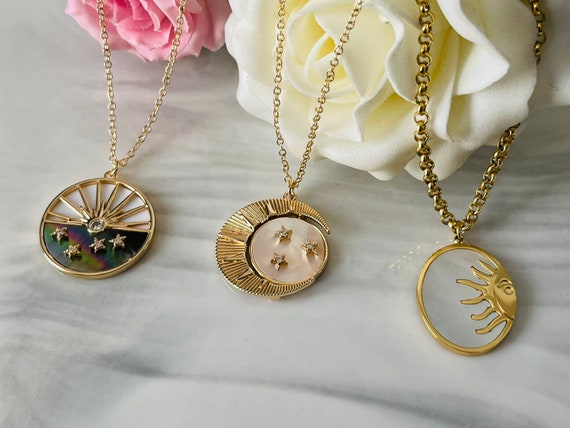 Sun and Moon Pendant Necklace in Gold