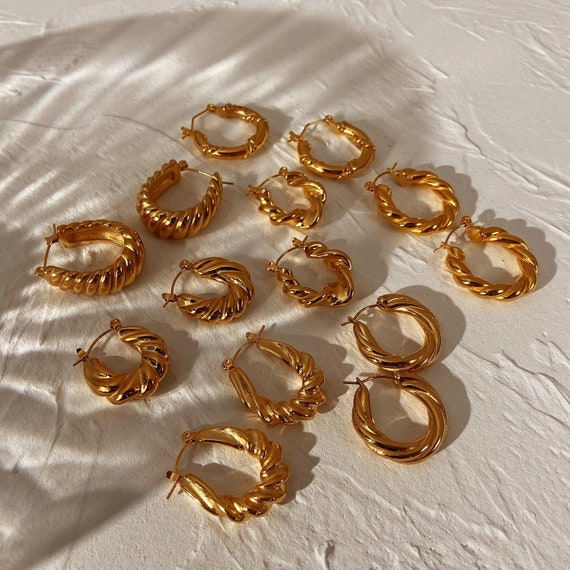 Chunky Twist 18K Gold Hoops Earrings Large Rope Hoop Gold 
