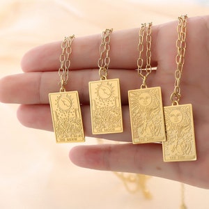 Sun Tarot Gold Necklace | Moon Tarot Gold Necklace | 18ct Gold Filled Tarot Necklace