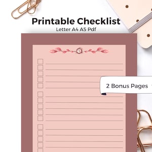 Lista de tareas del hogar para ayudarle a planificar su productividad y establecer objetivos. Una lista de verificación imprimible con papel rayado, tamaño A5 para diarios de viñetas.