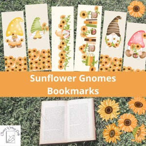 Sunflower gnomes bookmark set make great gift for book lovers, use these cute bookmarks for kids reading or summer reading, girl gnome