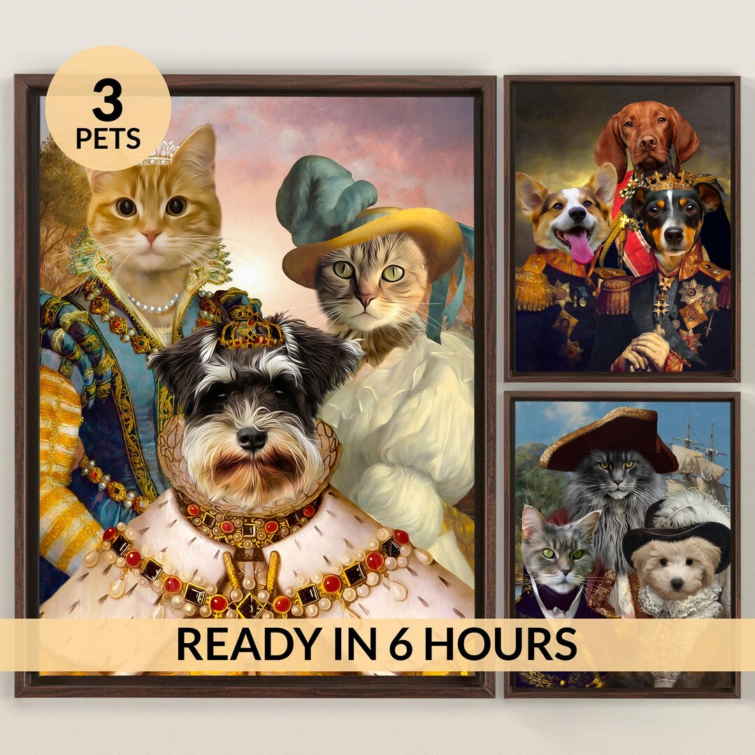 Custom Pet Portrait Print: Regal Dog and Cat Wall Art - Etsy