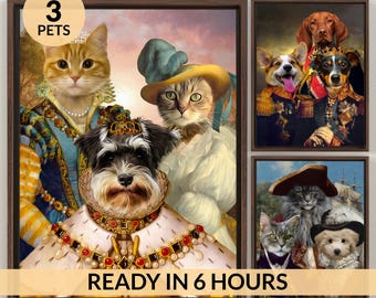 Custom Pet Portrait Print: Regal Dog and Cat Wall Art