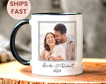 Individuelle Tasse mit Namen Datum und Foto, Benutzerdefinierte Keramik Kaffeetasse Valentinstag, Geschenk Freund, Geschenk Ehemann, Geschenk Valentinstag
