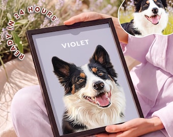 Custom Pet Painting, Colorful Framed Portrait From Photo, Personalized Dog Portrait, Cat Artwork, Pet Memorial Gift, Animal Art