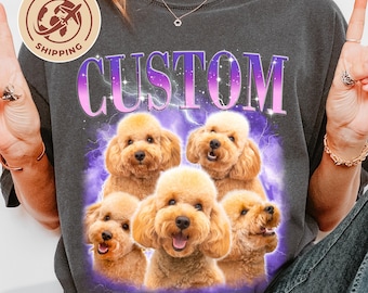 Custom Pet Bootleg Shirt, Vintage 90s T-Shirt, Personalized Dog Photo Tee, Retro Rap Style Gift, Pet Birthday Gift, Global Shipping