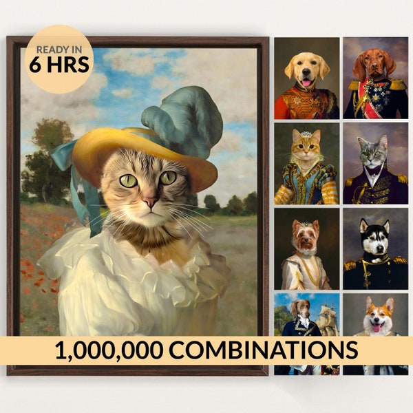 Pet Portrait, Custom Pet Portrait, Pet Portrait Custom, Dog Portrait, Cat Portrait, Regal Royal Animal Canvas Painting Personalize Art Gift