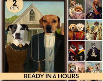 2-Pet Portrait, Free Shipping Custom Pet Portrait, Pet Portrait Custom, Dog Portrait, Cat Portrait, Regal Royal Animal Canvas Painting