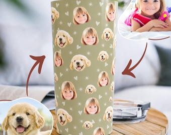 Custom Kids and Pet Photo Tumbler, Personalized Family Photo Travel Mug, Child & Dog Picture Cup, Gift for Mom, Grandma, Pet Lover