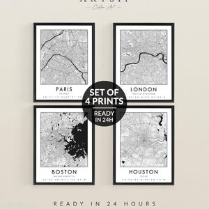 Set of 4 Custom City Map Prints (Any Location) | Modern Gallery Wall Art