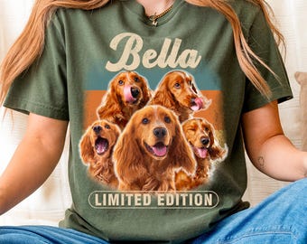 Personalized Comfort Colors® Dog Photo Shirt, Custom Dog Mom T-Shirt, Vintage Style Pet Portrait Tee, Multiple Dogs Tshirt
