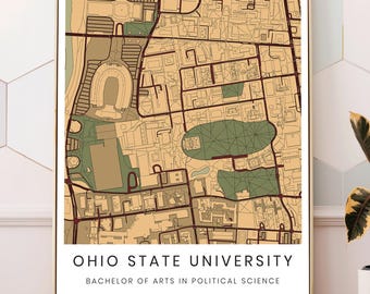 Personalized University Map Print, Custom Graduation Gift, College Campus Map Poster, Custom Alma Mater Art