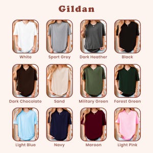 The image is a collage of twelve different t-shirt designs, each with a unique color and style, arranged in a grid format.