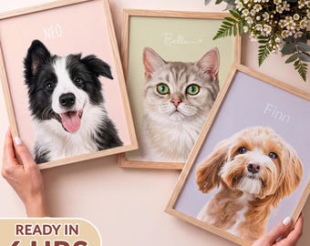 Custom Pet Portrait, Colorful Framed Pet Art From Photo, Personalized Pet Portrait, Cat Mom Gift, Unique Gift, Dog Lover Artwork