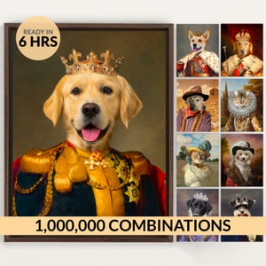 Pet Portrait, Free Shipping Custom Pet Portrait, Pet Portrait Custom, Dog Portrait, Cat Portrait, Regal Royal Animal Canvas Painting