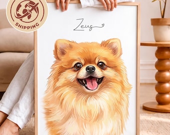 Personalized Pet Portrait, Custom Pet Art From Photo, Framed Dog and Cat Drawing, Global Shipping