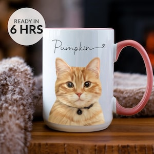 Custom Cat Mug From Photo, Christmas Gift for Family, Digital Pet Portrait, Cat Portrait, Personalized Gift, Pet Gifts, Dog Birthday, M1