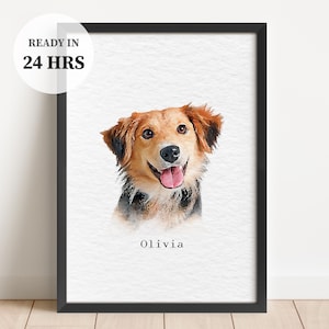Digitaal aquarel huisdier portret, gepersonaliseerd cadeau, aangepaste huisdier herdenkingskunst, aquarel huisdier ingelijst, minimalistische huisdier kunst, digitale download, P5