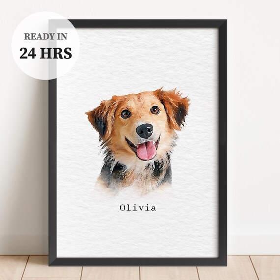 Digital Watercolor Pet Portrait, Personalized Gift, Custom Pet Memorial  Art, Watercolor Pet Framed, Minimalist Pet Art, Digital Download, P5
