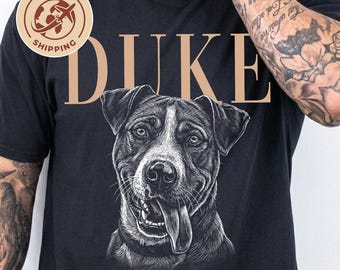 Custom Dog Portrait Shirt, Personalized Pet Photo T-Shirt, Sketch Style Dog Tee, Custom Dog Face Shirt with Name | Global Shipping