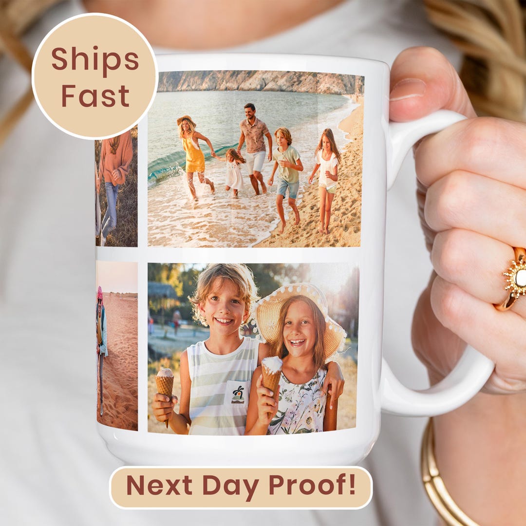 Custom Photo Collage Mug, Your Photo, Your Text, Personalized Photo Mug, Custom Coffee Cup