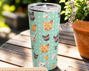 Custom Cat Photo Tumbler, Personalized Pet Photo Travel Mug, Cat Lover Gift, Custom Picture Cup, Memorial Gift for Cat Mom & Dad