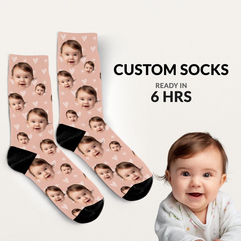 Custom Baby Face Socks, Many Faces Custom Parent Gift, Cute Baby Picture on Socks, Customized Christmas Gift for Parents, Baby Gift image 1