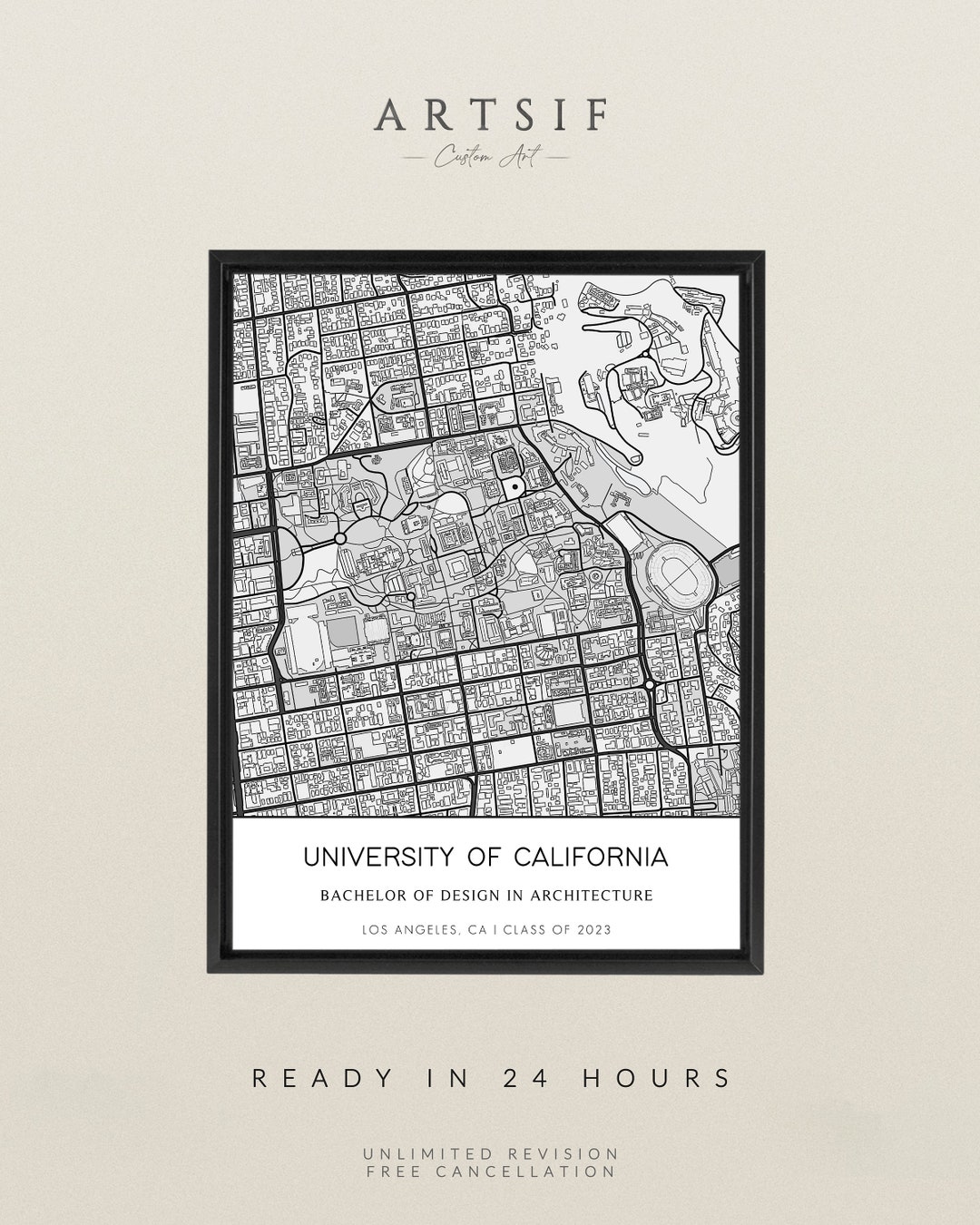 Custom Map Any University, Custom City Map, School, Campus, Graduation ...
