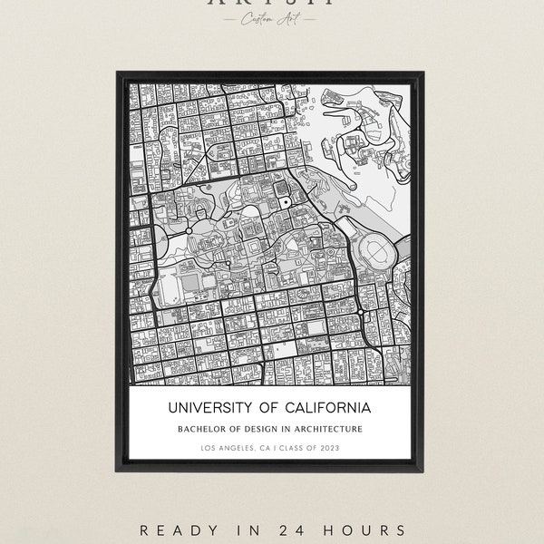 Custom Map Any University, College Map, School, Campus, Graduation Gift Ideas, Phd, Master, Dorm Decor, Teacher Appreciation, Solar C B&W