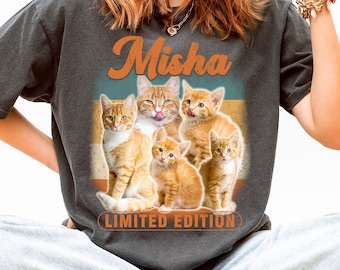 Personalized Comfort Colors® Pet Photo Shirt, Custom Cat T-Shirt, Cat Mom Tee, Vintage Style Pet Portrait Tshirt