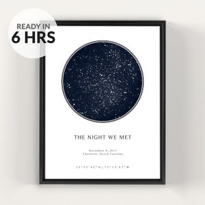 Digital Custom Star Map By Date, Custom Star Map, Engagement Where We Met Gift, Boyfriend, Sky Chart, First Date Print, Girlfriend Gift - A1