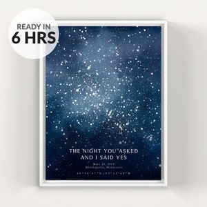 Carte des étoiles numérique personnalisée par date, carte des étoiles personnalisée, cadeau de fiançailles où nous nous sommes rencontrés, petit ami, carte du ciel, impression premier rendez-vous, cadeau petite amie - G2