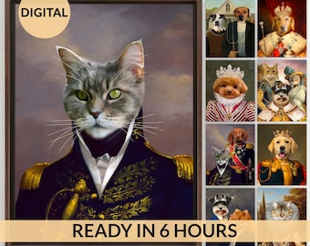 Digital File Pet Portrait, Custom Pet Portrait, Pet Portrait Custom, Dog Portrait, Cat Portrait, Regal Royal Animal Canvas Painting