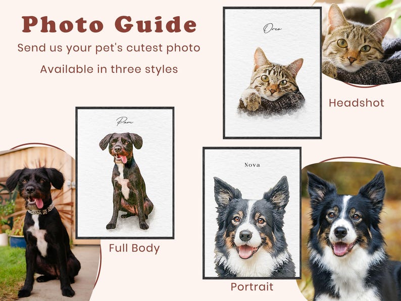 Custom Watercolor Pet Portrait Using Dog Photo, Memorial Pet Portrait, Full Body Pet Art, Pet Remembrance Portrait, Cat Portrait imagem 5