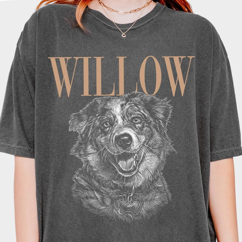 Personalized Dog Portrait Comfort Colors® Shirt, Sketch Style Pet Photo T-Shirt, Custom Pet Photo Tee, Dog Face Tshirt with Name image 3